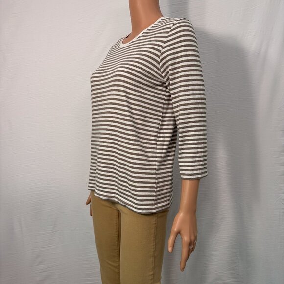 Muji Women’s Medium Cotton Quarter Sleeve Striped Crew Neck Tee - Picture 2 of 9